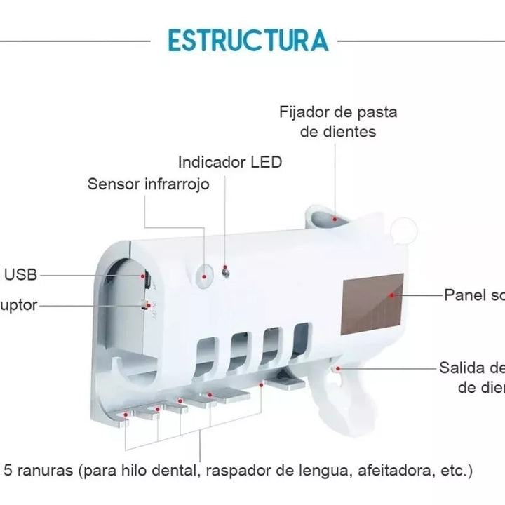 ESTERILIZADOR UV PARA CEPILLOS DE DIENTES CON DISPENSADOR